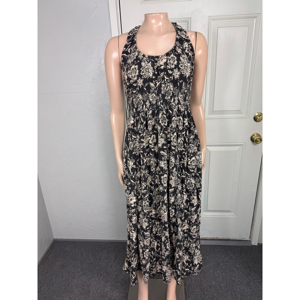 Faherty Womens Sunseeker Dress XL Floral Open Back Smocked Viscose Pockets T3-15
